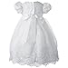 Lauren Madison Baby-Girls Newborn Satin Floral Embroidered Dress Gown Outfit, White, 6-9 Months