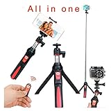 Benro 3 in 1 Handheld Tripod Self-Portrait Monopod Smartphone Selfie Stick with Bluetooth Remote Shutter (Red)