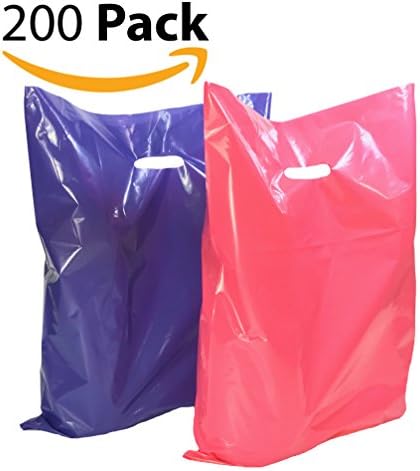 200 12" x 15" Large Purple and Pink Merchandise Plastic Glossy Bags, with Handles, Shopping Bag, Party Favors, Simple John Supply