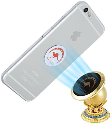 Masley Unique Universal Strong Magnetic Car Cell Phone Holder In Matte Gold with Sparkling Jewels- Great For All Vehicles, Phones, &amp; Tablets