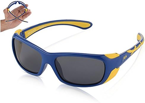 TAC Polarized Sunglasses Sports Glasses for Kids Boys and Girls 3-8 Blue and Yellow - Grey Lenses