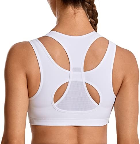 SYROKAN Sports Bras for Women High Impact Mesh Full Coverage Racerback Support High Neck