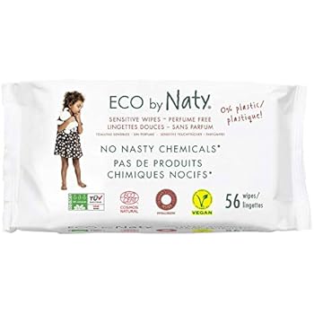 Eco by Naty Thick Baby Wipes for Sensitive Skin, Unscented, Hypoallergenic, Biodegradable and Compostable, 3 Packs of 56 (168 Wipes)