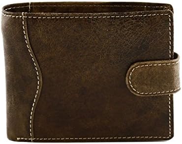 Genuine Leather Man Wallet, Aged Effect Color Dark Brown