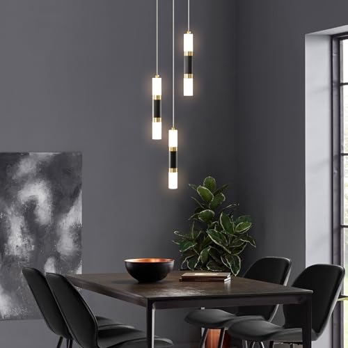 ZYBWL Modern Pendant Lamp Black 3 Flame LED Mini Dining Room for Kitchen Living Room Bedroom Bar Black Gold Small Height Adjustable