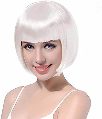 Asifen Colorful Heat Resistant Synthetic Short Straight Bob Wigs for Women Full Wig White