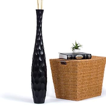 Leewadee Tall Big Floor Standing Vase For Home Decor, 5x30 inches, Wood, black