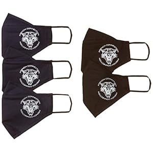 French Connection Men’s Cotton Cloth Face Mask XA6AE_Black & Marine Blue_L (Pack of 5)