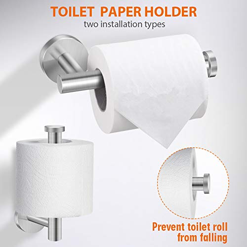 Tudoccy 5-Pieces Bathroom Hardware Set Brushed Nickel SUS304 Stainless Steel Round Wall Mounted - Includes 14" Hand Towel Bar, Toilet Paper Holder, 3 Robe Towel Hooks,Bathroom Accessories Kit ...