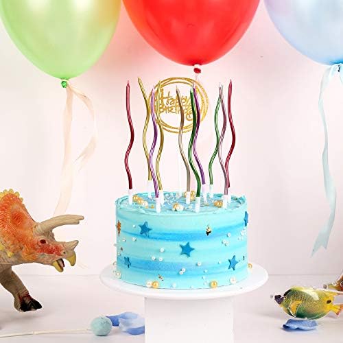 24個入り ツイストバースデーキャンドル スパイラルケーキキャンドル ホルダー付き メタリックケーキカップケーキキャンドル ロング薄型カーリーコイルケーキキャンドル 誕生日 ウェディングパーティー ケーキデコレーション用 マルチカラー