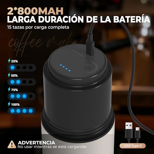 HAUSHOF Portable Cordless Electric Coffee Grinder with Double Thermal Cup 700ml, 5 Adjustable Grinding Levels, All-in-One Pour Coffee Maker for Camping, Outdoor Travel, RV and Office