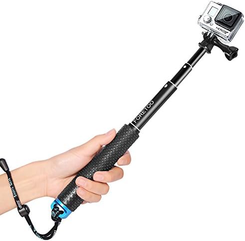 Foretoo GoPro Selfie Stick,19”Waterproof Hand Grip Adjustable Extension Monopod Pole for all Gopro Hero 6 5 4 3+3 2 1SJ6000/Xiaomi Yi/AKASO,SJCAM (with Wrist Strap and Screw)(19" Blue)