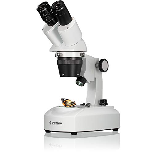 Bresser 3D Stereo Auflicht Durchlicht Mikroskop Researcher ICD LED 20x-80x mit 360° drehbarem Tubus, LED Beleuchtung mit Akku- oder Netzbetrieb, für d