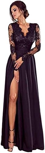 Gaddrt Dress Women's Ladies Vintage Deep V-Neck Lace Evening Party Ball Prom Wedding Long Dress