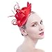 FELIZHOUSE Fascinator Hats Hat Tea Party Feather Hair Clip Bridal Headpieces Ascot Headband for Women (Red)