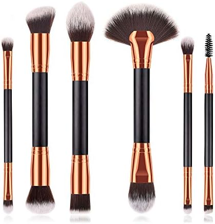 Veepola 6PCS Double-end Makeup Brush Sets Professional Foundation Blending Blush Concealer Eyes Facial Liquid Powder Cream Cosmetics Brush (Black)