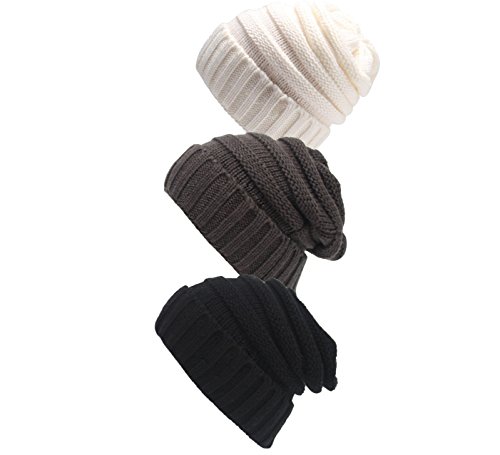 Absolutely Perfect Thermal Knitted Comfort Winter Fashion Beanie Slouchy Hat New 3Pack(Black/Ivory/Grey)