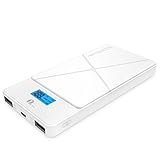 1byone 10,000 mAh 2-Port Portable Charger, Compact External Battery Power Bank with LCD Display & Classic Pattern for Smartphones, Tablets & Bluetooth headset, White