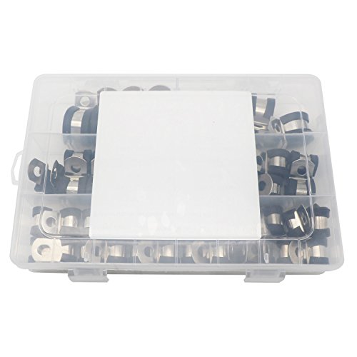 Cable Clamp 55 Pieces 304 Stainless Steel Rubber Cushion Pipe Clamps Assortment with 5 Size 1/4'' 5/16'' 3/8'' 1/2'' 5/8'' Metal Cable Clamp Kit