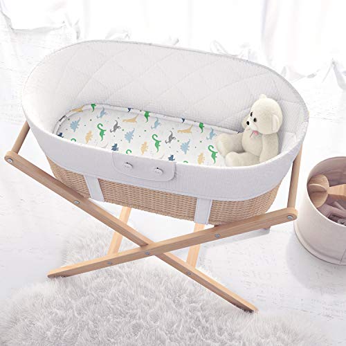 Cuddly Cubs Bassinet Sheet for Boys & Girls Soft & Breathable 100% Jersey Cotton | Fitted Elastic Design | Dinosaur | Fits Oval Halo, Chicco, Ingenuity