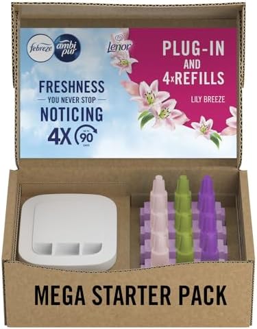 Febreze 3Volution Plug In Air Freshener Starter Kit + 4 Refills, Odour ...