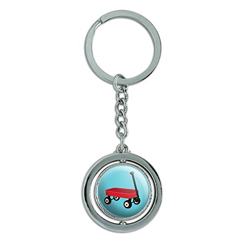 Little Red Wagon Spinning Round Metal Key Chain Keychain Ring