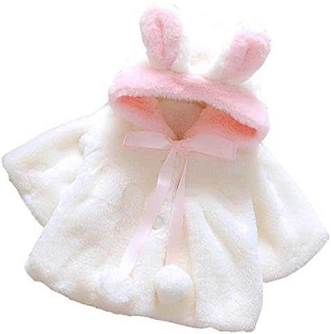 Baby Girls Fur Winter Warm Cloak Coat Cartoon Rabbit Coat (6-12Months, White)