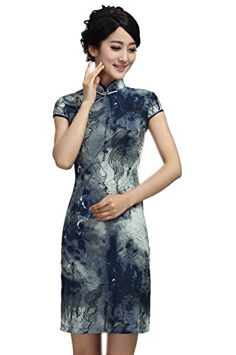 JTC Women Cheongsam Chinese Dress Cup Sleeve