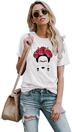 VVTS Womens Frida Kahlo Mexican Personalized Artist Short Sleeve T Shirt Round Neck Tees
