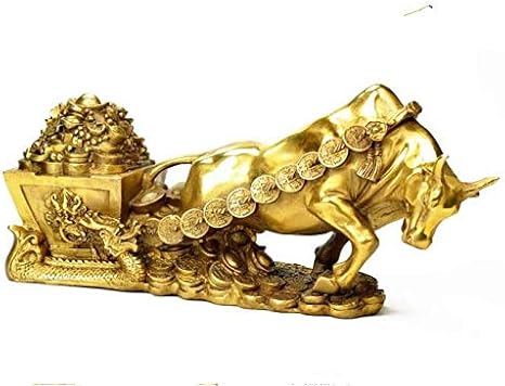 Amazon チャイナコレクションファイン技量の真鍮牛は金貨富の像を引っ張る 置物 オブジェ オンライン通販