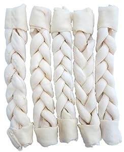 Image of TheLittleThingsThatCount 100% Natural Rawhide Braided Rawhide Sticks for Small to Large Dogs (10 inch/5pcs)