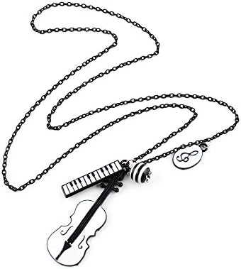 2 PCS Fashion Jewelry Necklace Long Chain Pendent Sweater Collar Bib Choker Collier Black Violin Keybord