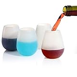 Joyoldelf Silicone Wine Glasses 12oz, Set of 4 - Food Grade Clear Silicone & Dishwasher Safe- Red Wine or White Wine, Beer, Whiskey or Any Beverage - Will Never Break, for Camping, BBQ, Party