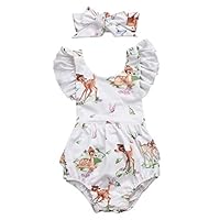 stylesilove Infant Baby Girl Ruffled Cap Sleeve Sunsuit Romper with Self-Tied Headband 2pcs Outfit (White-Cross Backless, 90/9-12 Months)