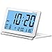 SESTP Digital Travel Clock with Blue Backlight Battery Operated Calendar Temperature Large Number Display Ideal for Kids and Elder (White)