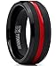 Metal Masters Men's Titanium Ring Wedding Band, Black and Red Plated Brushed Engagement Ring, Grooved, Comfort Fit 7-13