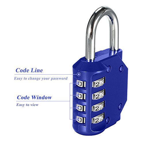 Combination Lock, Blingco 4 Digit Combination Padlock for Gym & School Locker, Sports, Employee, Fence, Case, Toolbox, Hasp Cabinet & Storage - 2 Pack & Blue