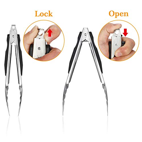 Maitys Set of 6 Cooking Tongs 9, 12, 14 Inch Stainless Steel Locking Kitchen Tongs Heavy Duty Kitchen BBQ Tongs Set for Cooking, Grilling and Barbecue