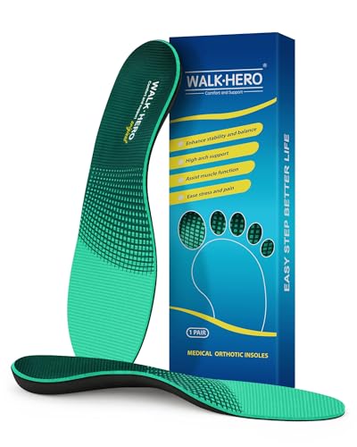 Walkhero Arch Support Inserts for Plantar Fasciitis and Flat Foot, Orthotic Insoles with Everyday Comfort and Support, Relieve Foot Pain and Fatigue (Mens 10-10 1/2 | Womens 12-12 1/2 Green)