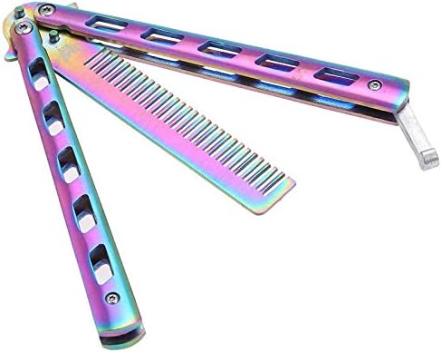 ASIN Comb Rainbow Foldable Comb Stainless Steel Practice Training Butterfly Knife Comb Beard & Moustache Brushes Hairdressing Styling Tool