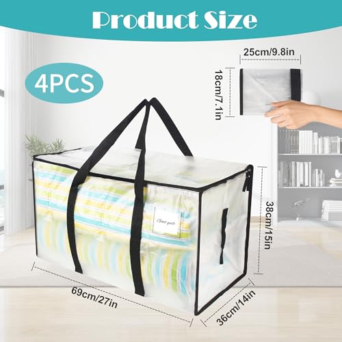 4 Pieces Large Storage Bag, 90L Clothing Storage Bag, Waterproof, Heavy Duty and Extra Large, Garment Bag with Handle for Storing and Organizing Clothes