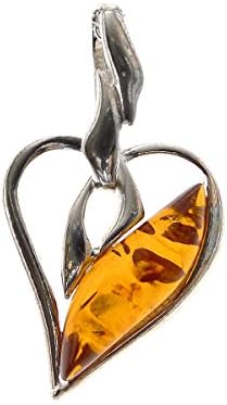 Sterling Silver 925 Cognac Heart Pendant Baltic Amber