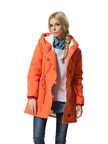Eleter Women's Winter Warm Coat Hoodie Parkas Overcoat Fleece Outwear Jacket with Drawstring (M,Orange)