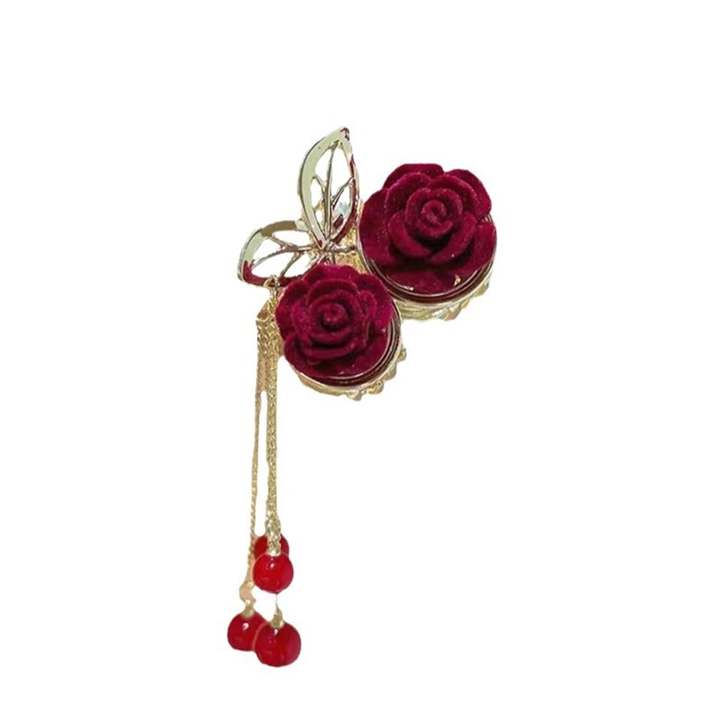 Rose Tassel Hair Clip Fancy Rose Hair Claw Clips Metal Gold Tassel Hair Clips Nonslip Hairpin for Thin Hair, Half Tied Hair High Ponytail Thin Medium Fine Hair Hair Accessories for Women Girls