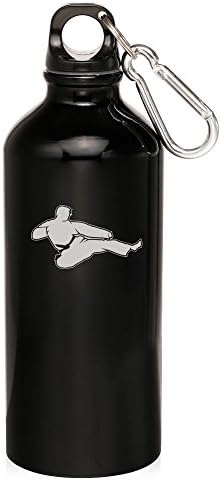 Black Karate 20Oz Aluminum Sports Water Bottle Canteen Clip Karate Jump Kick Martial Arts