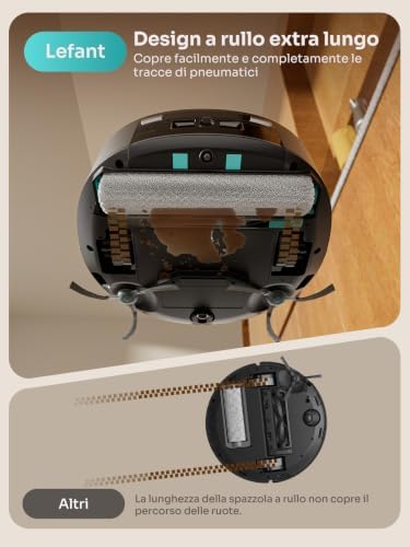 M210 Omni Robot Aspirapolvere Lavapavimenti con Rullo 20000Pa Anti Groviglio, Aspirapolvere Robot con Lavaggio ad Acqua Pulita, Contenitore 800ml, Ultra Sottile 85mm per Peli Animali, Grigio