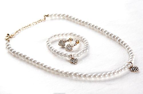 STStory USA Acrylic Pearl Jewelry Set [Necklace, Bracelet, Earrings][Heart/Gold] for Girls