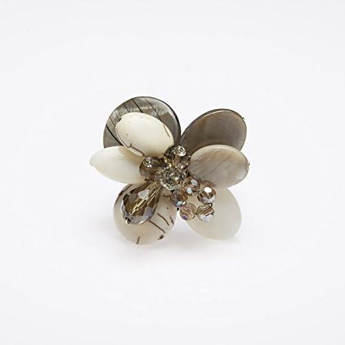 Grey Shell Bead Mix Ring Adjustable for Girls &amp; Women Decorations With Shell, Stone, Crystal and Bead