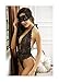 OIZEN Women Sexy Plunging V Halter Lace Lingerie Bodysuit With Mysterious Eyes Cover (Black)