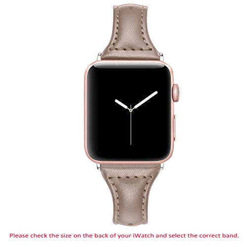 Secbolt Leather Compatible Apple Watch Band 42mm 44mm Caramel Chocolate Slim Replacement Retro Wristband Sport Strap for Iwatch, Series 4 3 2 1, Edition Stainless Steel Buckle